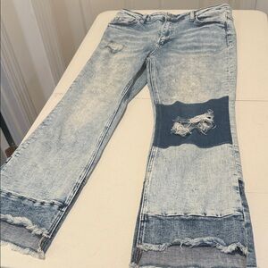 Flying Monkey Iconic Distressed Denim Flare Raw Hem Unique Jeans Women 30 Waist